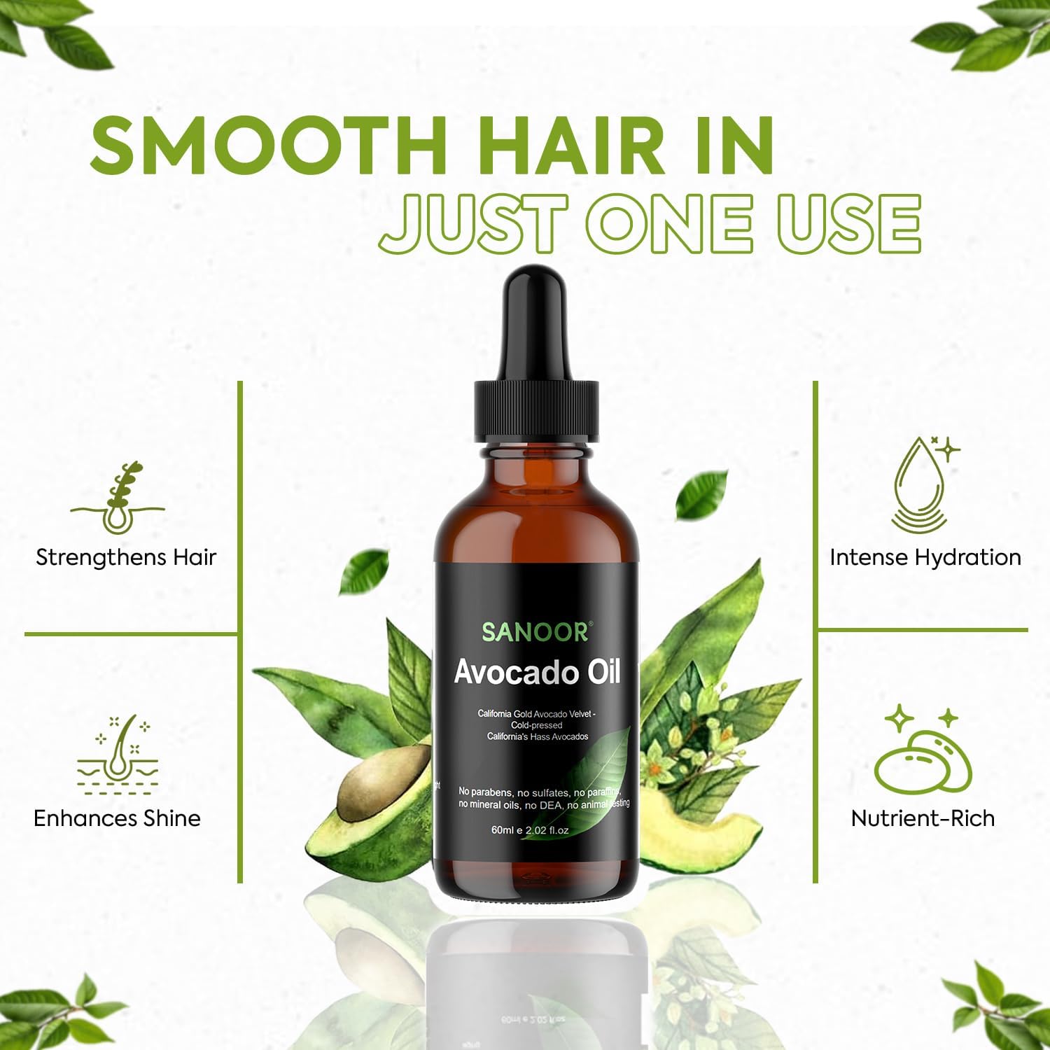 SANOOR California Gold Avocado Oil | 100% Pure (2.02oz)| Infused with Nutrients Pure Hair Butter | Cold-pressed | FDA APPROVED | 60ml