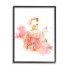 Stupell Industries Hello Gorgeous Fashion Cosmetic Perfume Bottle Pink Watercolor, Designed by Ziwei Li Black Framed Wall Art, 24 x 30, White
