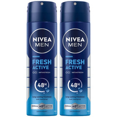 NIVEA MEN Antibacterial Deodorant Spray for Men, Fresh Active, 48H Active Protection, with Infini Fresh Formula, Long-Lasting Freshness, 2x150ml, Dual Pack
