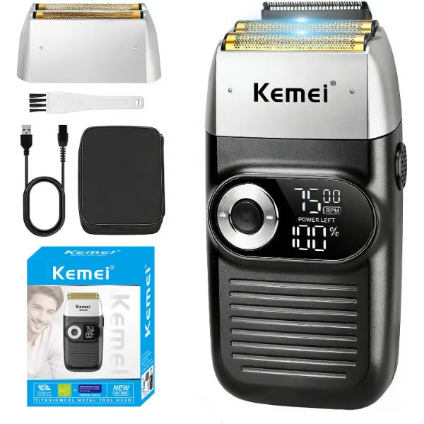 KEMEI Razor Barber for Men,Electric Razor Rechargeable with Beard Trimmer, Cordless Lithium Titanium Razor with Travel Case