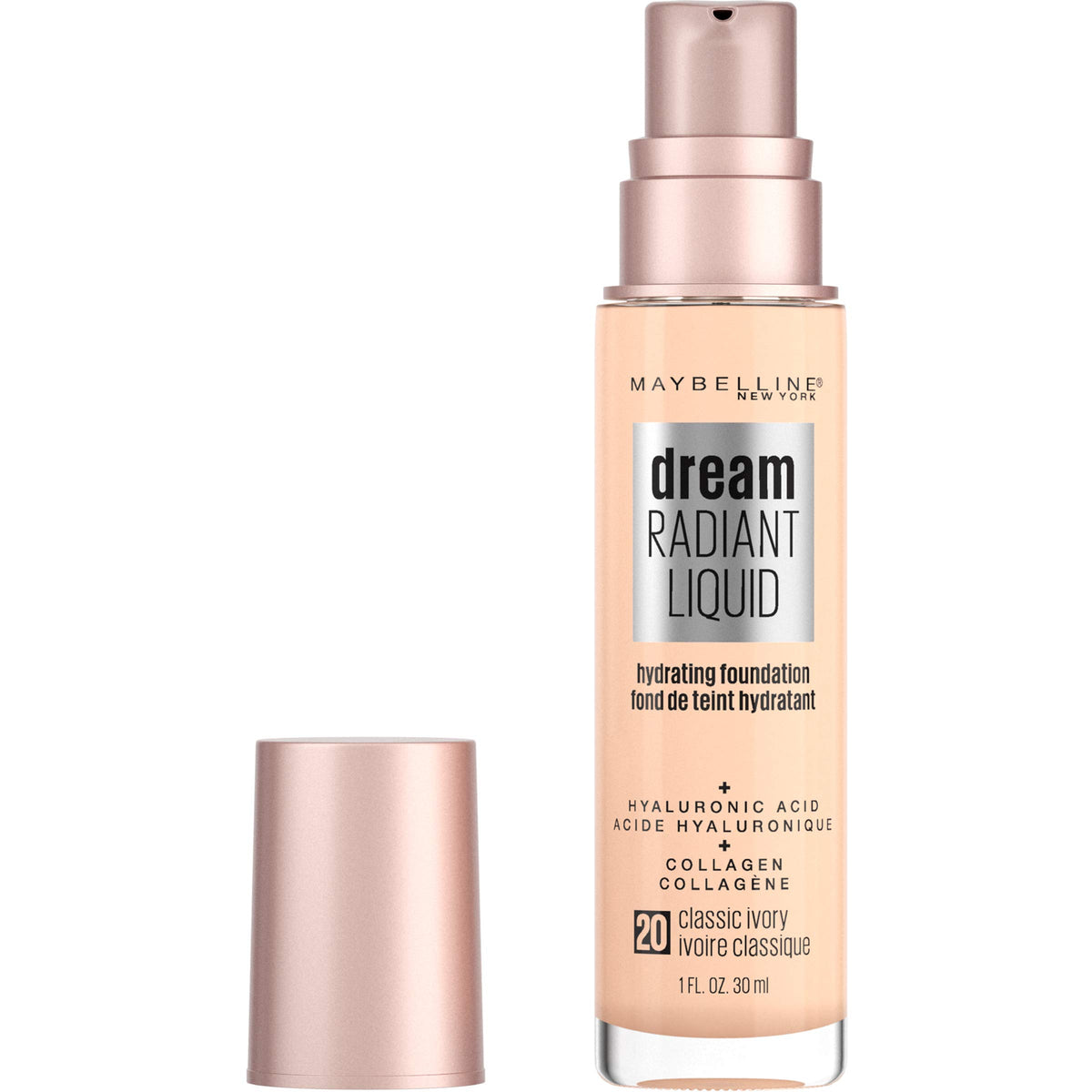 Maybelline (20 CLASSIC IVORY) - Dream Radiant Liquid Medium Coverage Hydrating Makeup, Lightweight Liquid Foundation, Classic Ivory, 30ml