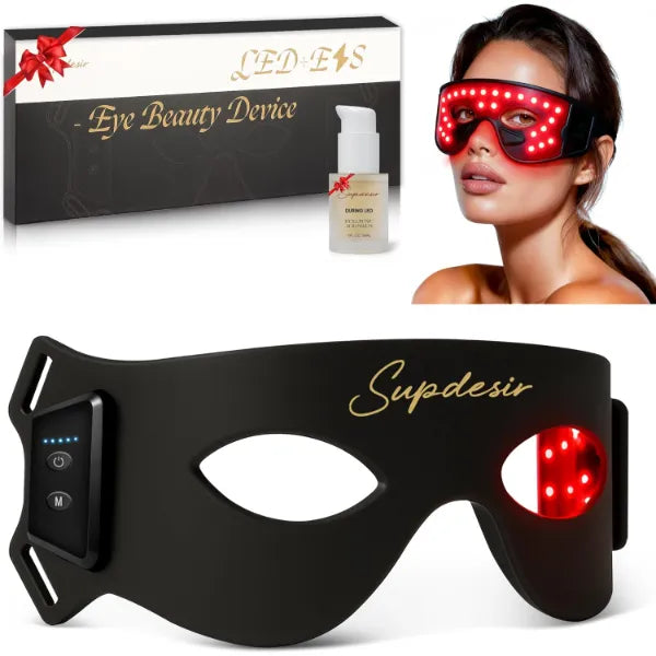 SUPDESIR Red Light Therapy for Eyes, 8-in-1 LED Light Therapy & 5-Level Gentle Vibration Massage, Under Eye Red Light Therapy - Black