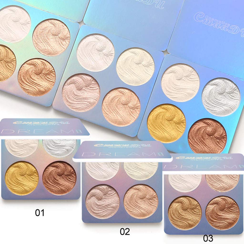 4 Color Highlight Powder Palette,Bloodfin Professional Shimmer Glitter Bronzer Highlighter Powder Palette Compact Highlighting Shimmering Powder for Women Girls