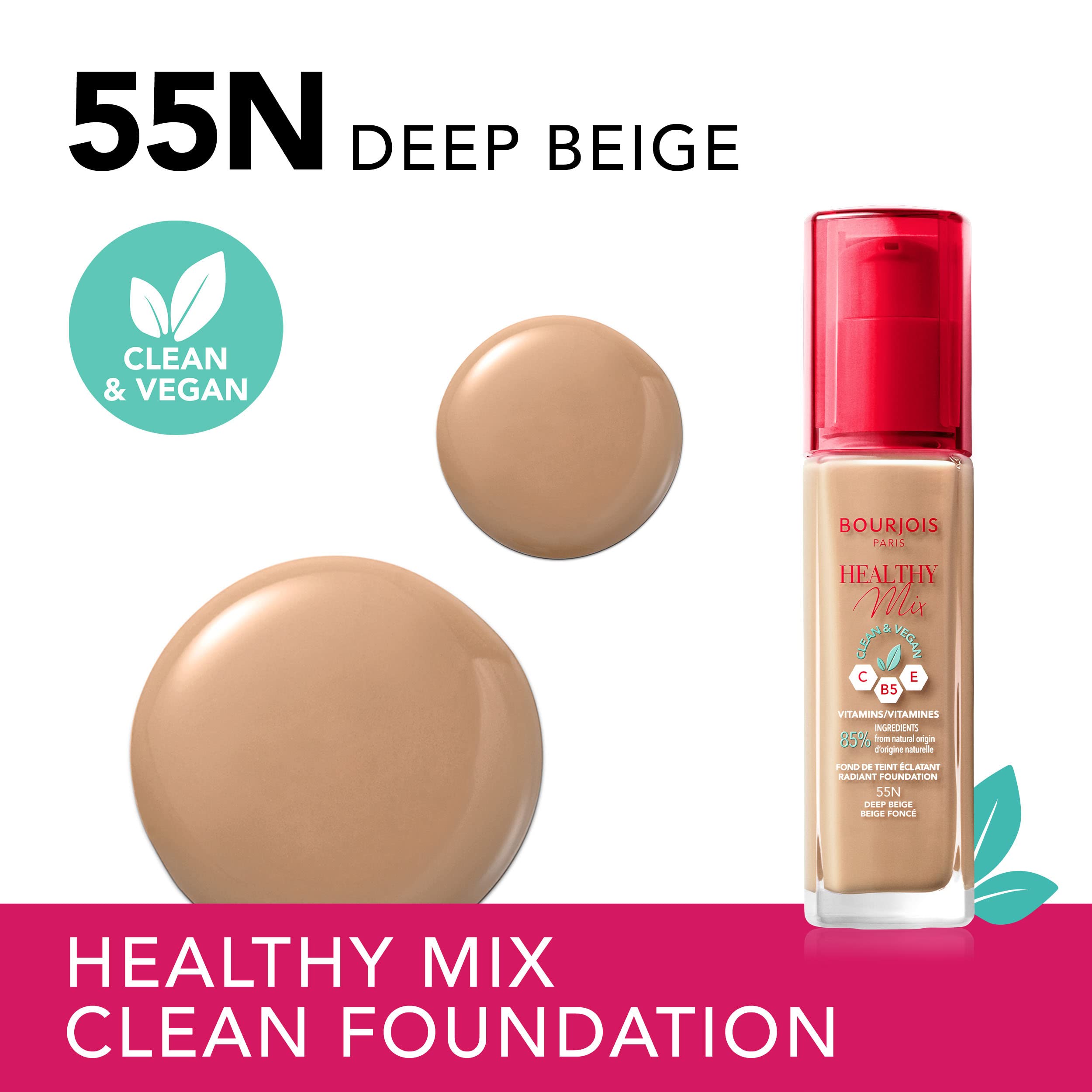 Bourjois - Healthy Mix Clean Foundation, Foundation, Shade 055, Deep Beige 30Ml