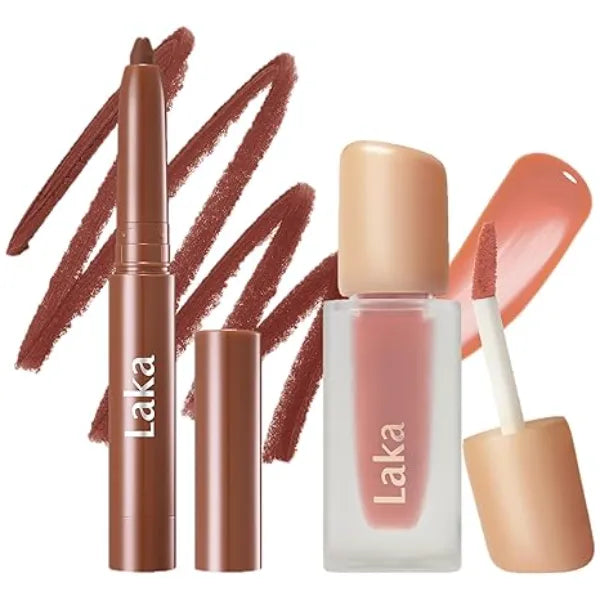 Laka Trending Now Glassy Stain Lip Duo Chai Latte, Stain Lip Liner #07 Espresso Temper  Fruity Glam LIp Tint #131 Creamcha