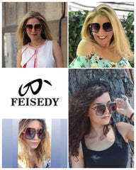 FEISEDY Women Large Hexagon Inspired Sunglasses Fashion Irregular Design Style Geometric B2503
