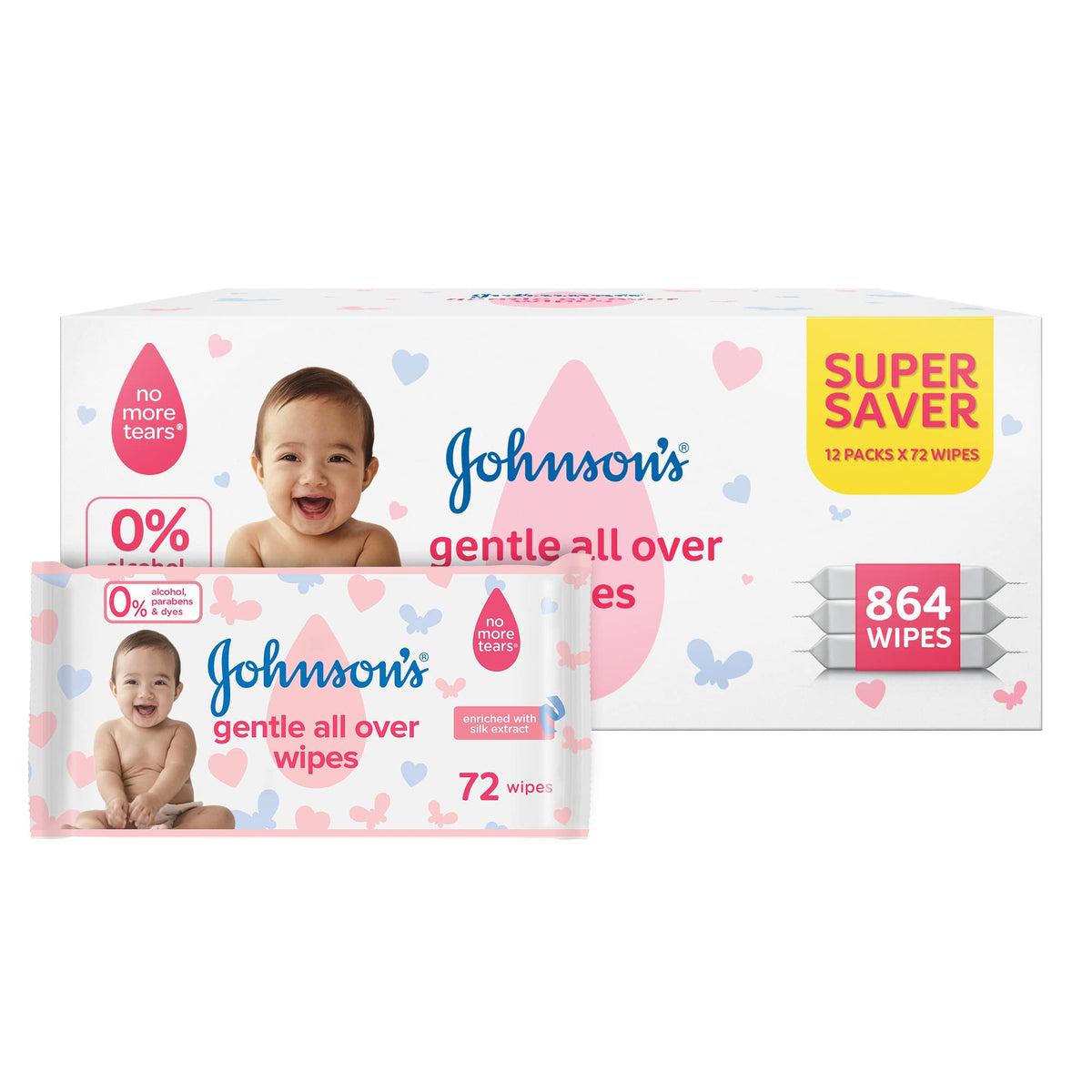 Johnson's Baby Gentle All Over Wipes – Super Saver Pack, 12x72, 864 Wipes