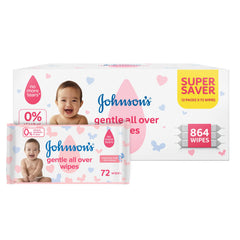 Johnson's Baby Gentle All Over Wipes – Super Saver Pack, 12x72, 864 Wipes