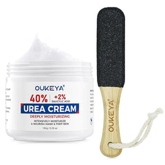 OUKEYA New Formula Urea Cream 40% Plus 2% Salicylic Acid and Foot File Scrubber for Dead Skin Remover