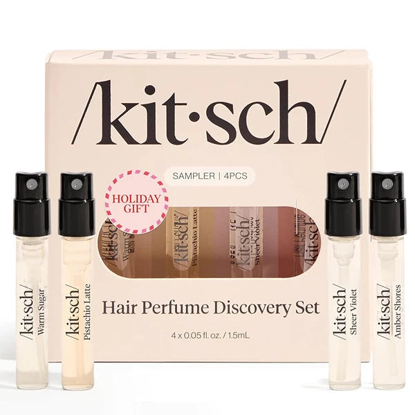 Kitsch Hair Perfume For Women (Discovery Set) - Pistachio Latte, Warm Sugar, Sheer Violet & Amber Waves - Patented Odor-Eliminating Technology, Hair Spray and Body Mist - 4 x 1.5mL