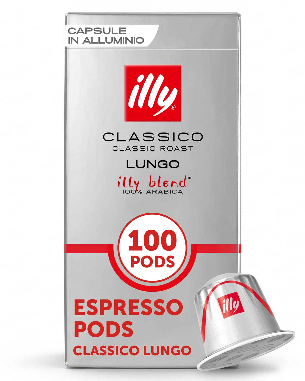illy Classico Lungo Medium Roast Espresso Compatible Capsules with Nespresso Original Line Machine, 100% Arabica, Premium Italian Coffee, Single Serve,100 Capsules