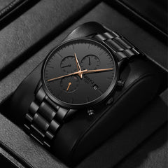 NIBOSI Men's Watches Analog Minimalist Black/Gold Dial Watches for Men Business Chronograph Military Casual Wrist Watches Stainless Steel Strap Date