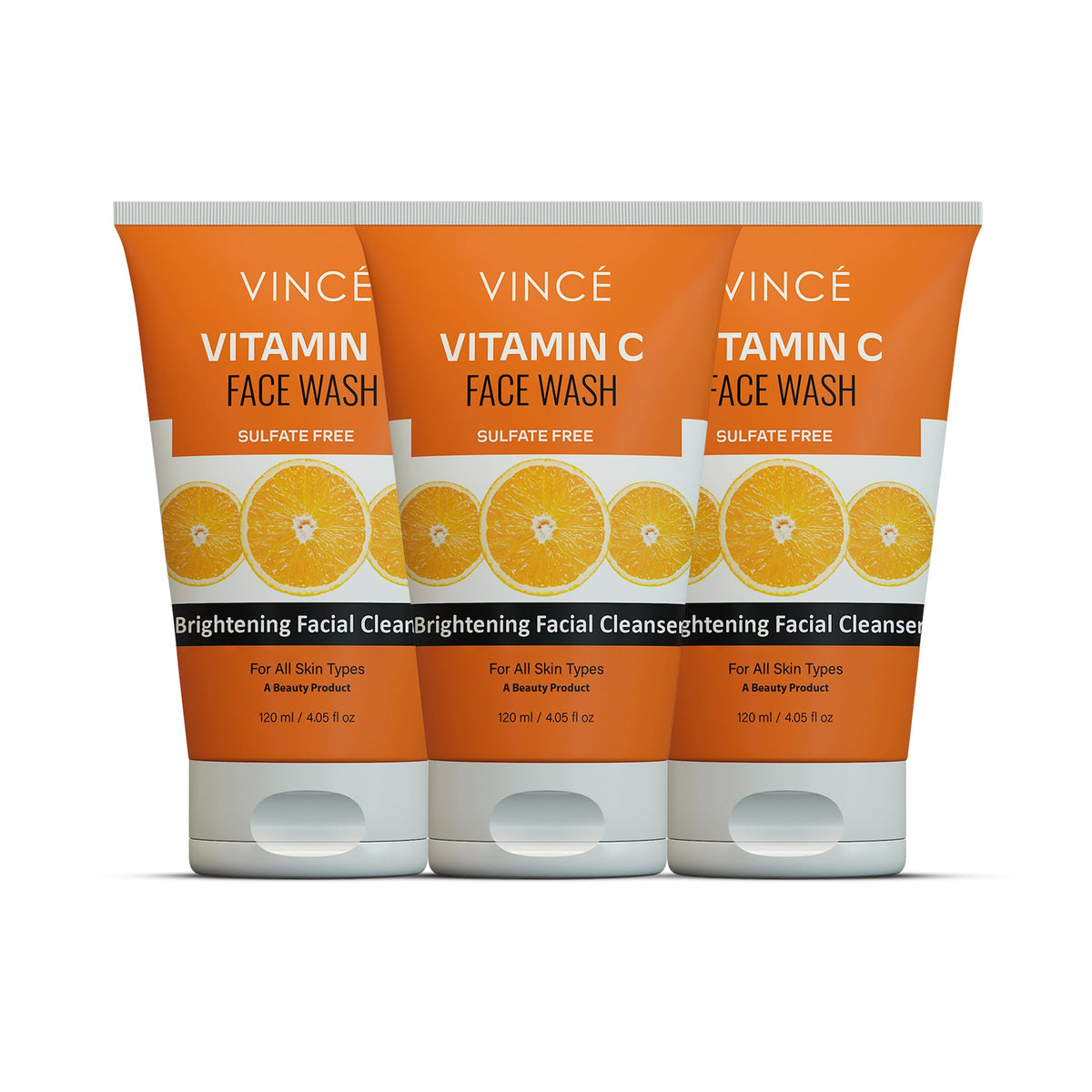 Vince Vitamin C Facial Wash - 3 Pack - Deeply cleanses, brightens and hydrates skin - Fades dark spots and blemishes - Removes dirt and impurities and reveals even and radiant skin - 120ml each