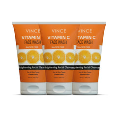 Vince Vitamin C Facial Wash - 3 Pack - Deeply cleanses, brightens and hydrates skin - Fades dark spots and blemishes - Removes dirt and impurities and reveals even and radiant skin - 120ml each