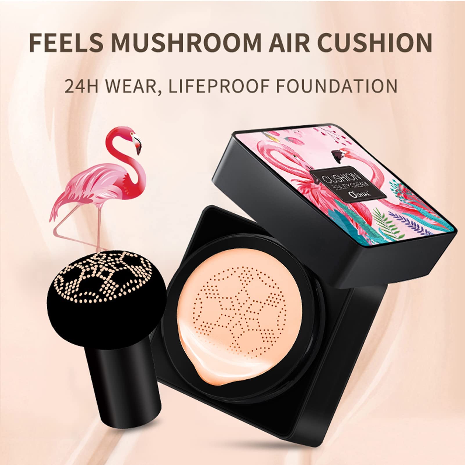 Mushroom Head Air Cushion Foundation CC Cream, Liquid Foundation BB Cream, ConcealerNude Makeup Moisturizing Brightening Pigment Liquid Foundation, Oil Control(Natural) (Flamingo-Pink)