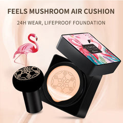 Mushroom Head Air Cushion Foundation CC Cream, Liquid Foundation BB Cream, ConcealerNude Makeup Moisturizing Brightening Pigment Liquid Foundation, Oil Control(Natural) (Flamingo-Pink)