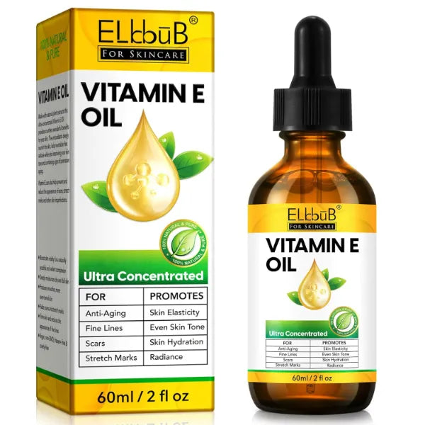 ELBBUB Premium Vitamin E Oil - Ultra Concentrated - Moisturizes, Improves Appearance of Scars & Stretch Marks, Skin Hydration - for Face, Body, Hair, and Nails, 2 Fl Oz