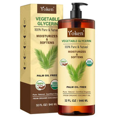 Yoken Glycerin Vegetable Glycerine, USDA Certified, Liquid Glycerol, Glicerina Vegetal, No Palm Oil, Organic Coconut-Derived, Natural Pure for Skin Face Hair, DIY Soap & Slime, Essential Oil Carrier - 32 fl oz