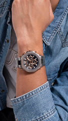 GUESS US Men's Silver-Tone Cut-Through Multifunction Watch