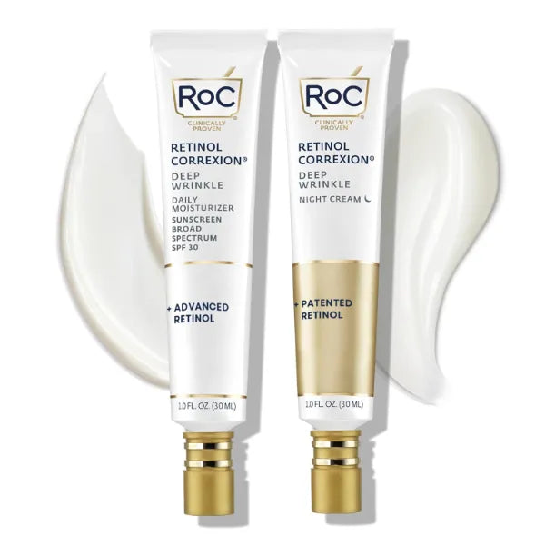 RoC Retinol Correxion Deep Wrinkle Facial Moisturizer Skin Care Bundle: Retinol Correxion Deep Wrinkle Night Cream + Deep Wrinkle Day Cream with SPF 30