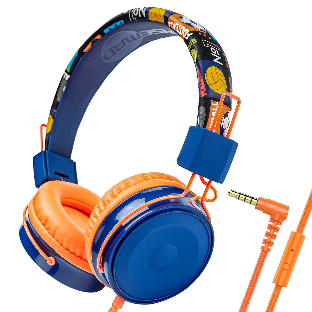OKCSC P2 Kids Headphones with Microphone, 85dB Safe Sound Wired Headphones for Kids, Girls, Boys, Foldable and Adjustable with 3.5mm Jack for Cell Phones/Tablets/School/Travel, Orange
