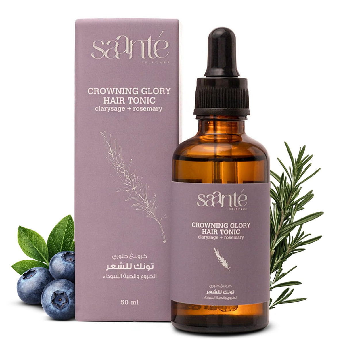 Saante Hair Tonic, Non-Greasy Formula, Improves Scalp Health, Reduces Hair Fall, Increases Hair Growth, Infused with Rosemary, Lavender, Clary Sage, and Juniper Oils - 50 ml