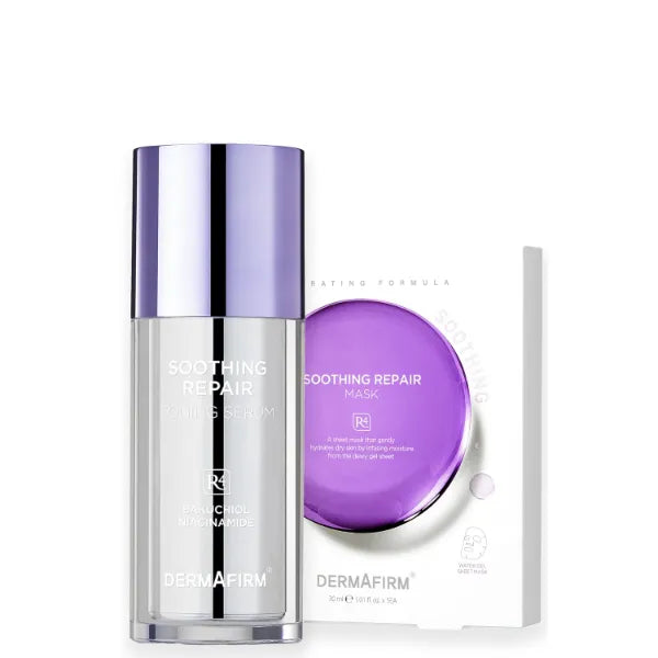 Dermafirm Soothing Repair Moisturizing Hydration Serum & Repair Face Mask Sheets R4 Face Serum w/Niacinamide & Peptide Korean Facial Mask with Eucalyptus, Peptide and Collagen
