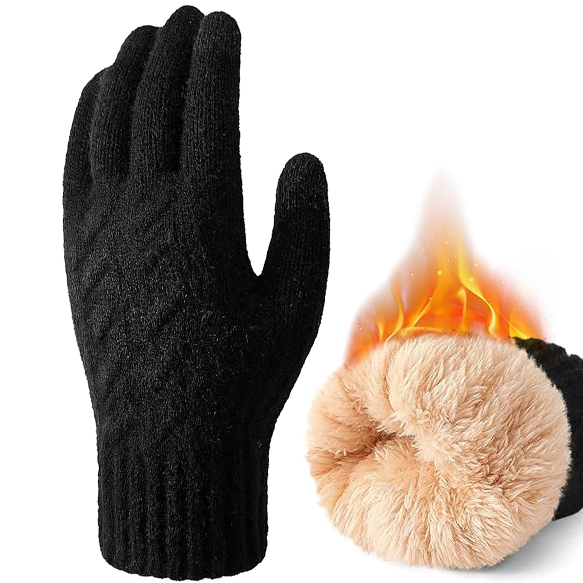 BananaHome Thermal Winter Gloves Fleece Lining Touch Screen Knit Stretchy Warm Gloves Cold Weather Gloves for Running Cycling Riding for Men Women - Black