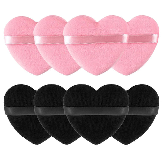 FUIN 8 Pieces Heart Shape Powder Puffs Face Cosmetic Powder Puff Washable Reusable Soft Plush Powder Sponge Makeup Foundation Sponge for Face Body Loose Powder Wet Dry Makeup Tool, Black+Pink