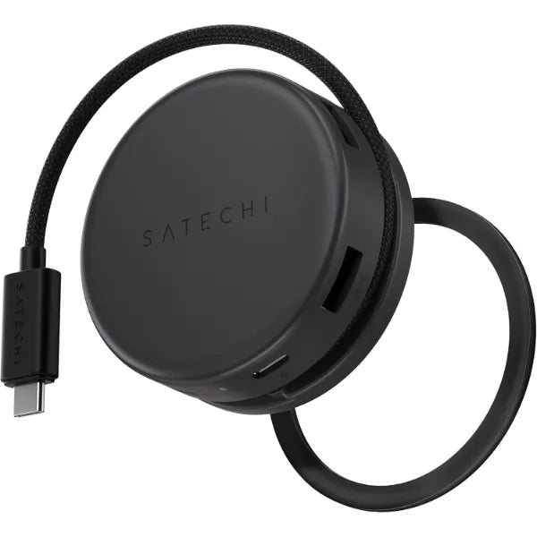 Satechi OntheGo 7-in-1 USB-C Hub, Compact Magnetic Multiport Adapter, 100W PD, HDMI 4K/60Hz, Gigabit Ethernet, 2×USB-A 5Gbps, SD/microSD Reader, Coiled Cable, for Mac & Windows – Space Black