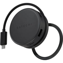 Satechi OntheGo 7-in-1 USB-C Hub, Compact Magnetic Multiport Adapter, 100W PD, HDMI 4K/60Hz, Gigabit Ethernet, 2×USB-A 5Gbps, SD/microSD Reader, Coiled Cable, for Mac & Windows – Space Black