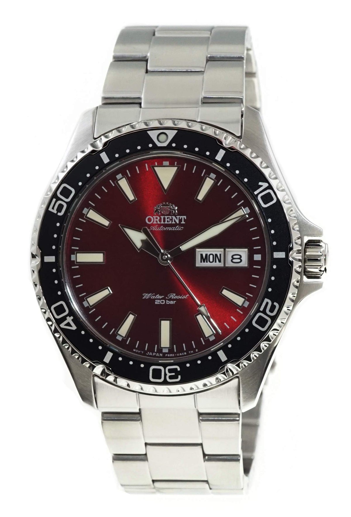 ORIENT Mens Diving Sports Automatic 200m Watch with Red Dial Steel Bracelet RA-AA0003R