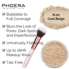PHOERA Foundation Full Coverage Makeup, Mushroom Head Air Cushion CC Cream Natural Foundation, PHOERA Primer, PHOERA Powder, Brushes Foundation Brush,2 Makeup Sponge(105 Sand+ 05 Sand CC)