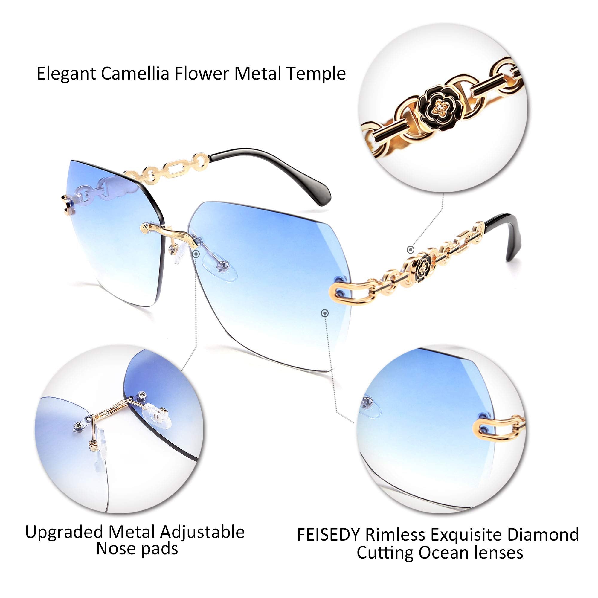 Rimless Sunglasses for Women Metal Square Frame Classic Diamond Grandient lens Eyewear UV Protection Fashion Shades for Women B2567