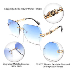 Rimless Sunglasses for Women Metal Square Frame Classic Diamond Grandient lens Eyewear UV Protection Fashion Shades for Women B2567