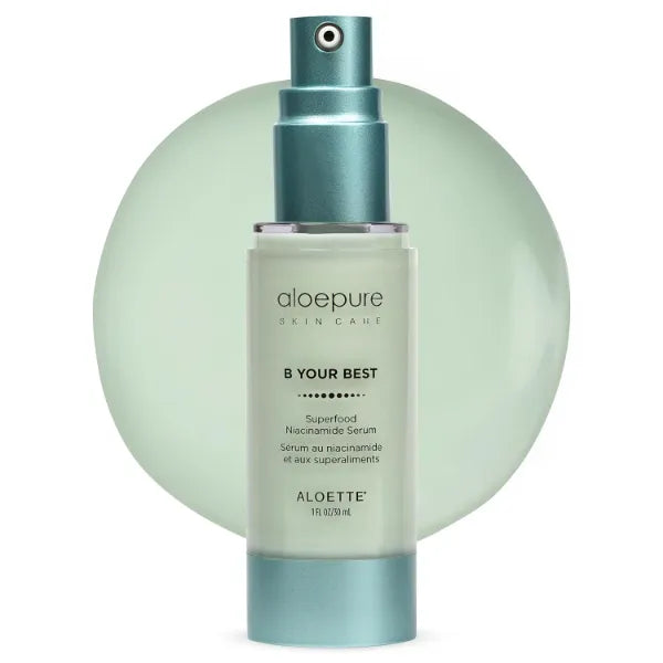 Aloette Superfood Niacinamide Serum for Face, B Your Best - Anti-Aging Pore Minimizer, Even Skin Tone & Dark Spot Corrector - Moisturizing Facial Serum with Vitamin C & Blend of Kale, Spinach & Aloe, 1 FL Oz