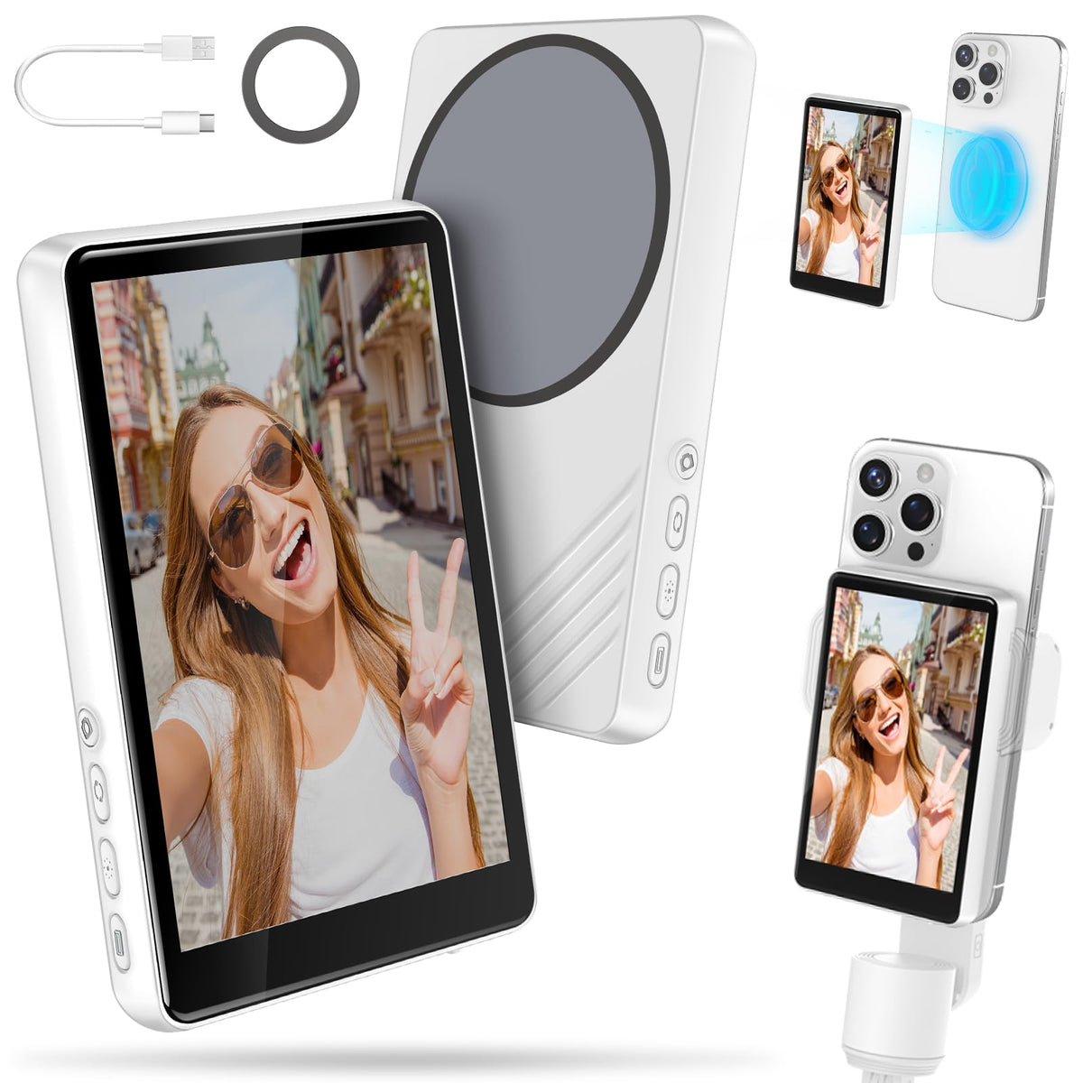LUODIER Selfie Monitor Screen iPhone, Newest Magnetic Phone Vlog Back Camera Monitor for Content Creator, Influencer, Live Streaming and TikTok, Snaplylens for iPhone Android Selfie Screen