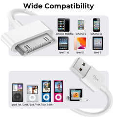 IEOVIEE iPhone 4s/4 Cable, 30-Pin USB Sync and Charging Data Cable for iPhone 4/4S/3G/3GS, iPad 1/2/3, and iPod 1/2/3/4/5/6 (White)
