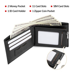 LAORENTOU Genuine Leather Wallets for Men Short Billfold Wallet with Zipper Pocket Mens Clutch Wallet Purses Credit Card Holders Gift for Father Day, 01 Black, ONE SIZE, Casual