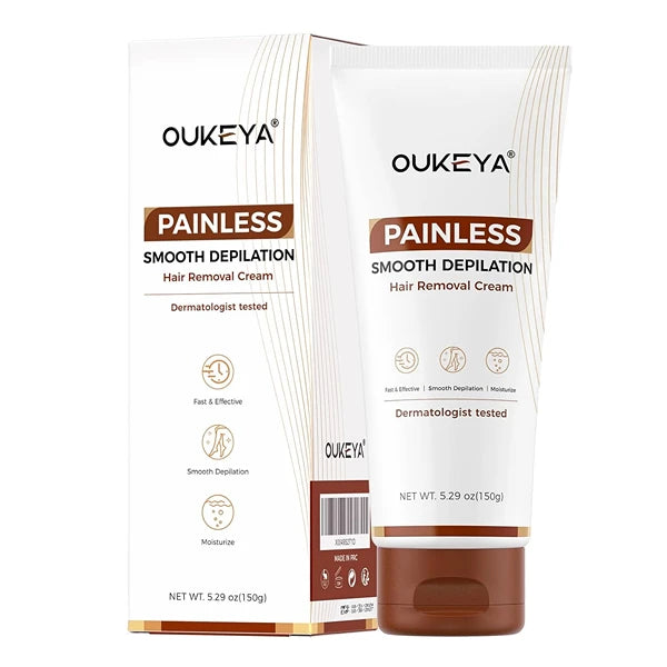 OUKEYA Hair Removal Cream for Women & Men Sensitive Skin, 5.29 oz Natural Extracts Depilatory Cream for Bikini Line Legs Arms Underarms, Dermatologically Tested Painless Hair Remove Gel