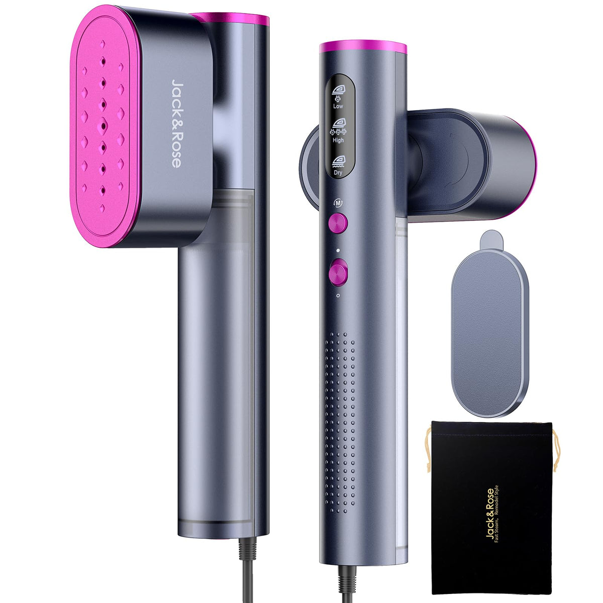 Jack & Rose ＆ Dual Voltage Travel Steamer for Clothes,100-220V Portable Steamer,15s Heat Up,Steamer ＆ Iron 2 In 1, Travel Size Garment Steamer,Large Ceramic Heat Panel,for Global ＆ Europe Traveling