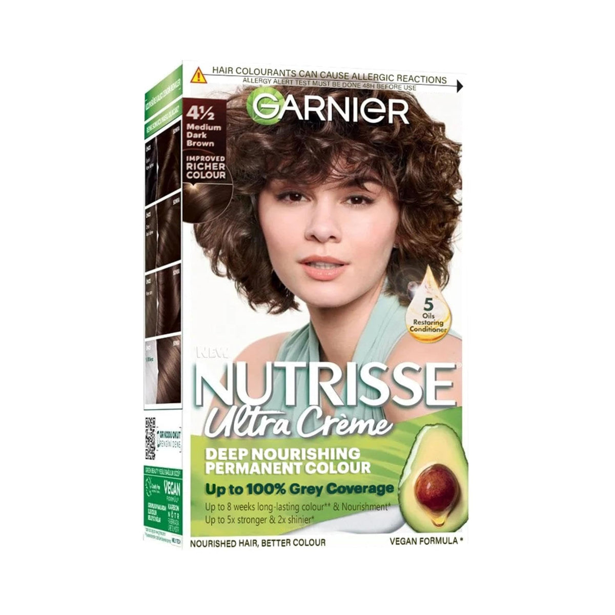 Garnier Nutrisse Permanent Hair Dye, Natural-looking, hair colour result, For All Hair Types, 4 1/2 Medium Dark Brown