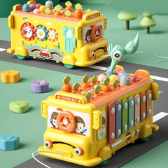 AM ANNA 12-in-1 Montessori Toys for 1 2 3 Year Old Baby Boys Girls,Hammering Pounding Toy Harvest Toys,School Bus Toys with Gears, Teaching Clock, Fishing Game and Color Matching Toy Gift for Kids