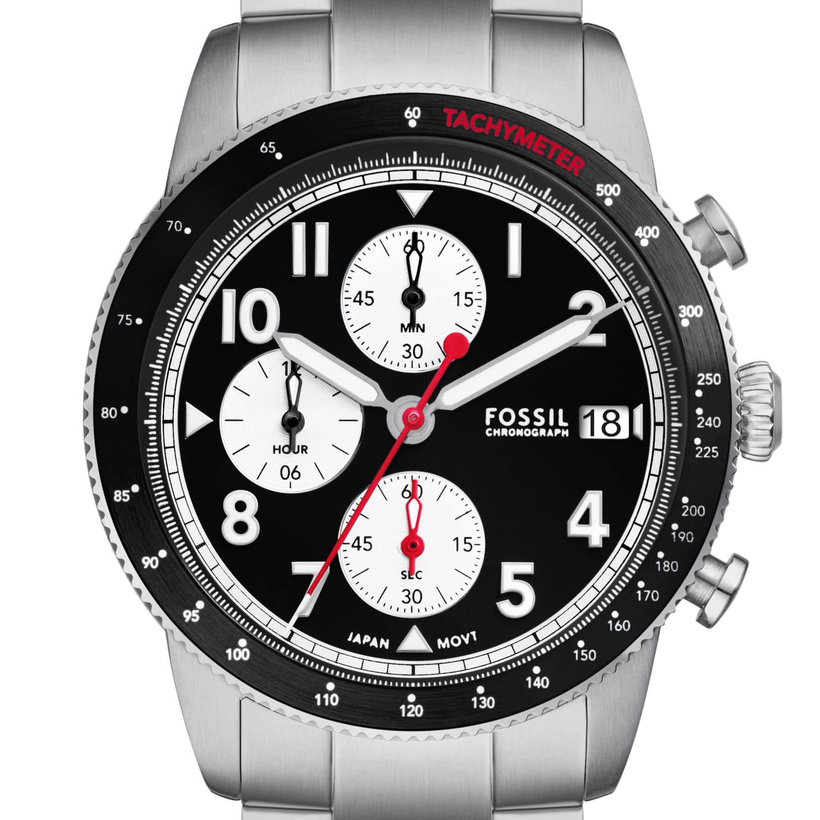 Fossil Men's Sport Tourer Quartz Stainless Steel Chronograph Watch, Color: Silver/Black (Model: FS6045)