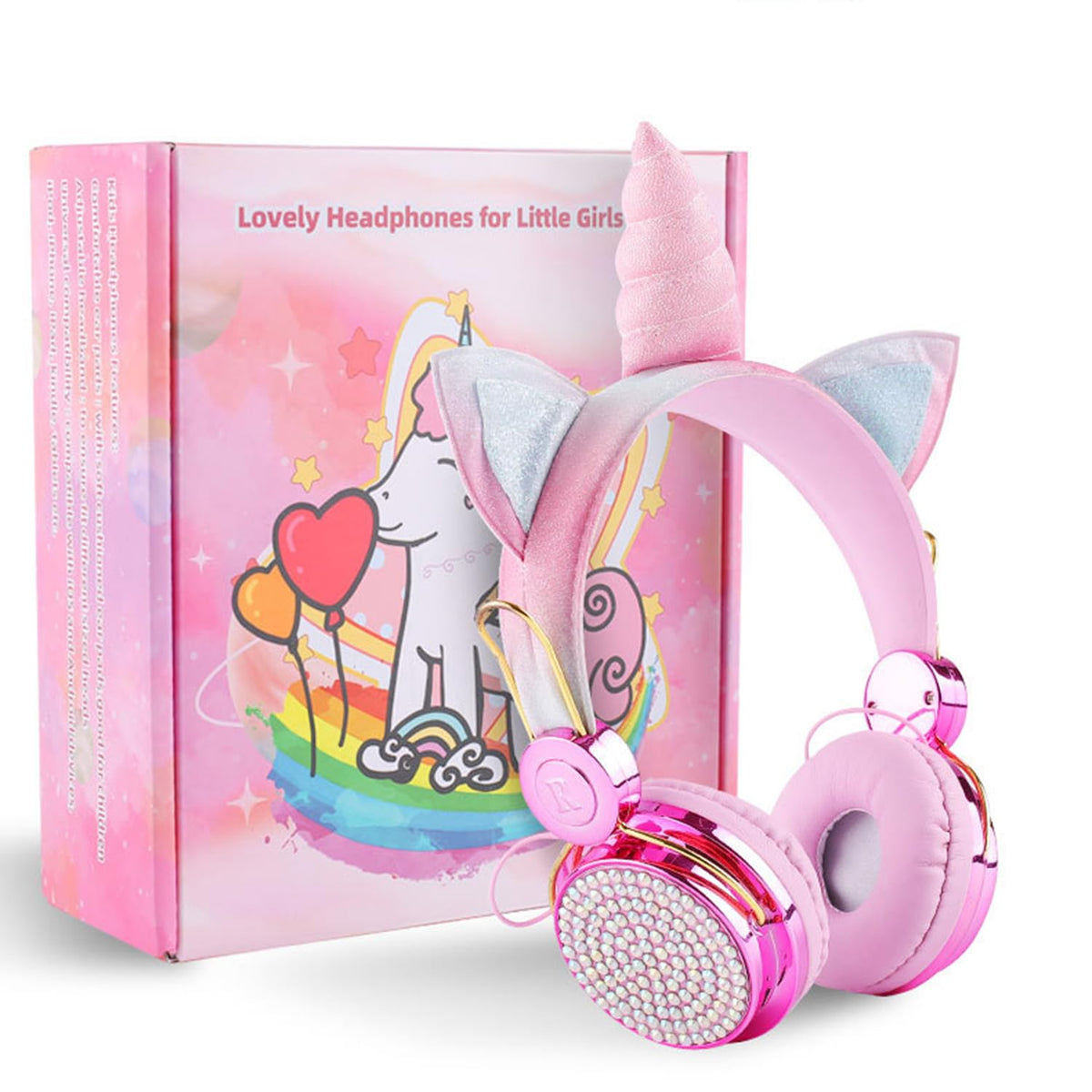 Kids Unicorns Headphones with Mic for School/Travel, Shareport, On/Over Ear Wired Headsets without Audio Cable-Pink