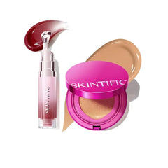 SKINTIFIC Pink Glow Cushion Foundation #04 Beige & Peptide Brightening Lip Serum #11U Dusty Rose Set