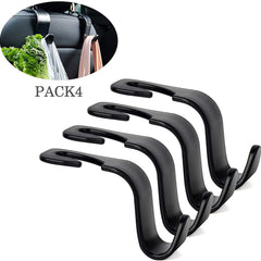 Sulfar Universal Vehicle Car Backseat Headrest Hanger Storage Organizer, Black Car Back Seat Headrest Hooks, Car Seat Accessory For Handbags, Purses, Coats, And Grocery Bags, Bottle Holder 4-Pack