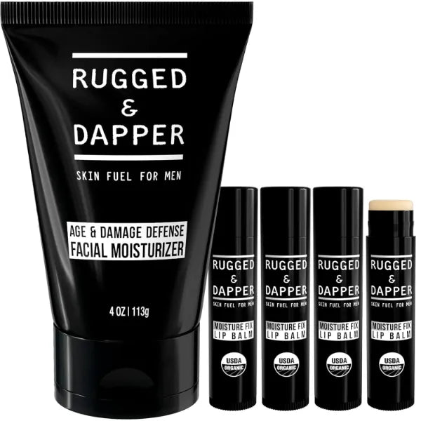 RUGGED & DAPPER Men’s Daily Moisture Face + Lip Kit, Deep Moisture, Skin Repair & Smooth Texture Facial Balm