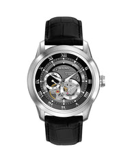 Bulova Men's Classic Sutton 4-Hand Automatic Watch, 24-Hour Sub Dial, Open Aperture, Self-Winding, Exhibition Caseback, Double Curved Mineral Crystal, Luminous Hands, 42mm - Black