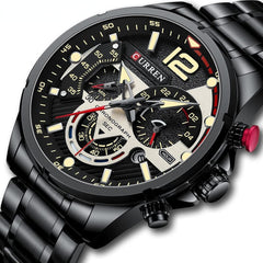 CURREN 8395 Men's Wrist Watch Chronograph Waterproof Sports Brand Luxury Military Style - BLACK